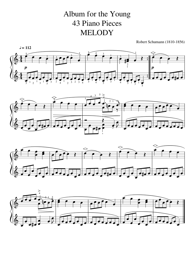 Robert Schumann Melody Op 68 Sheet music for Piano (Solo) | Musescore.com