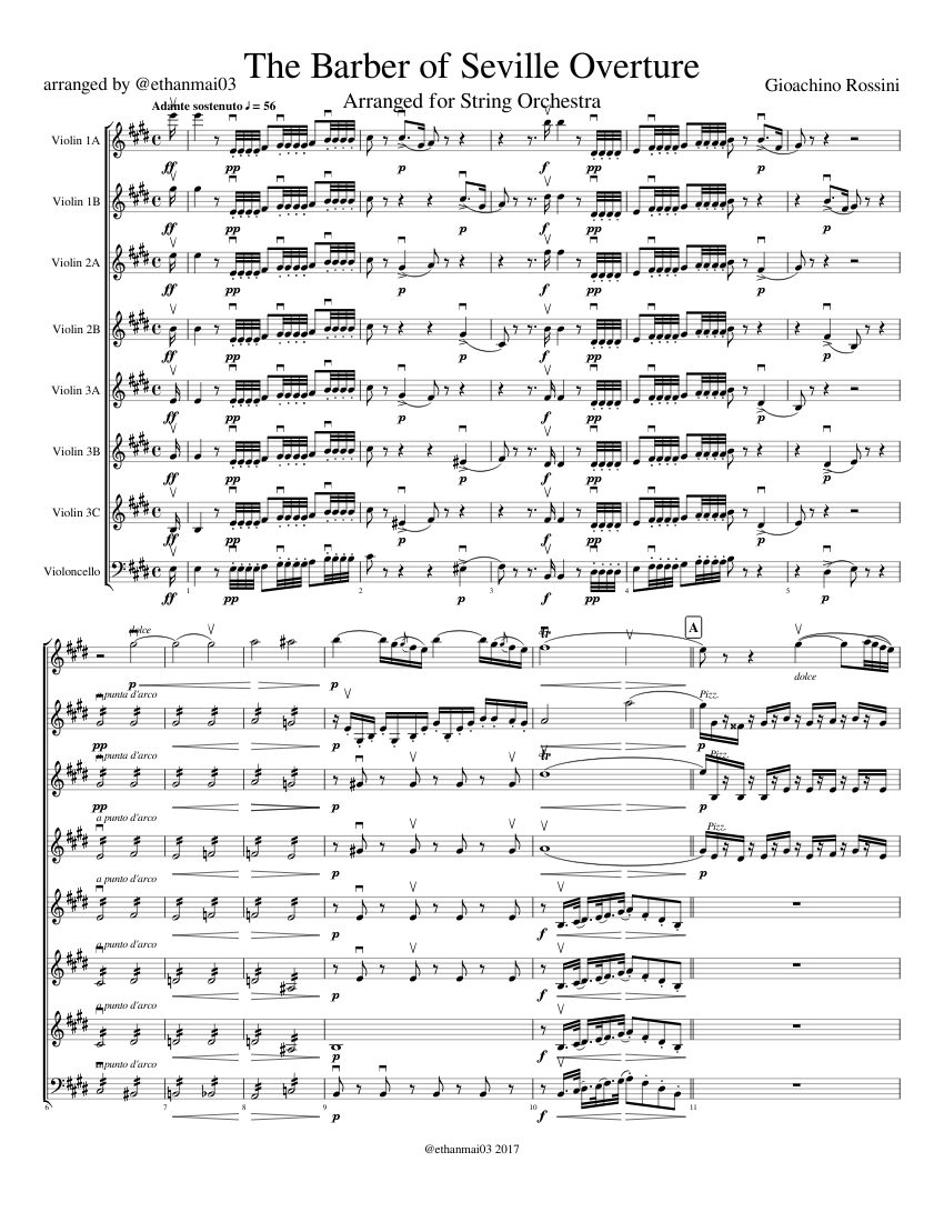 The Barber of Seville Overture Sheet music for Violin, Cello (String  Ensemble) | Musescore.com