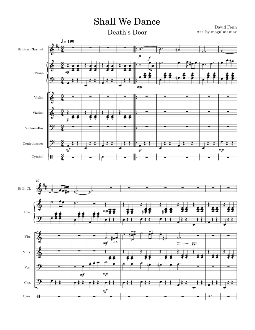 Shall We Dance - Death's Door Sheet music for Piano, Clarinet bass, Crash,  Violin & more instruments (Piano Sextet) | Musescore.com