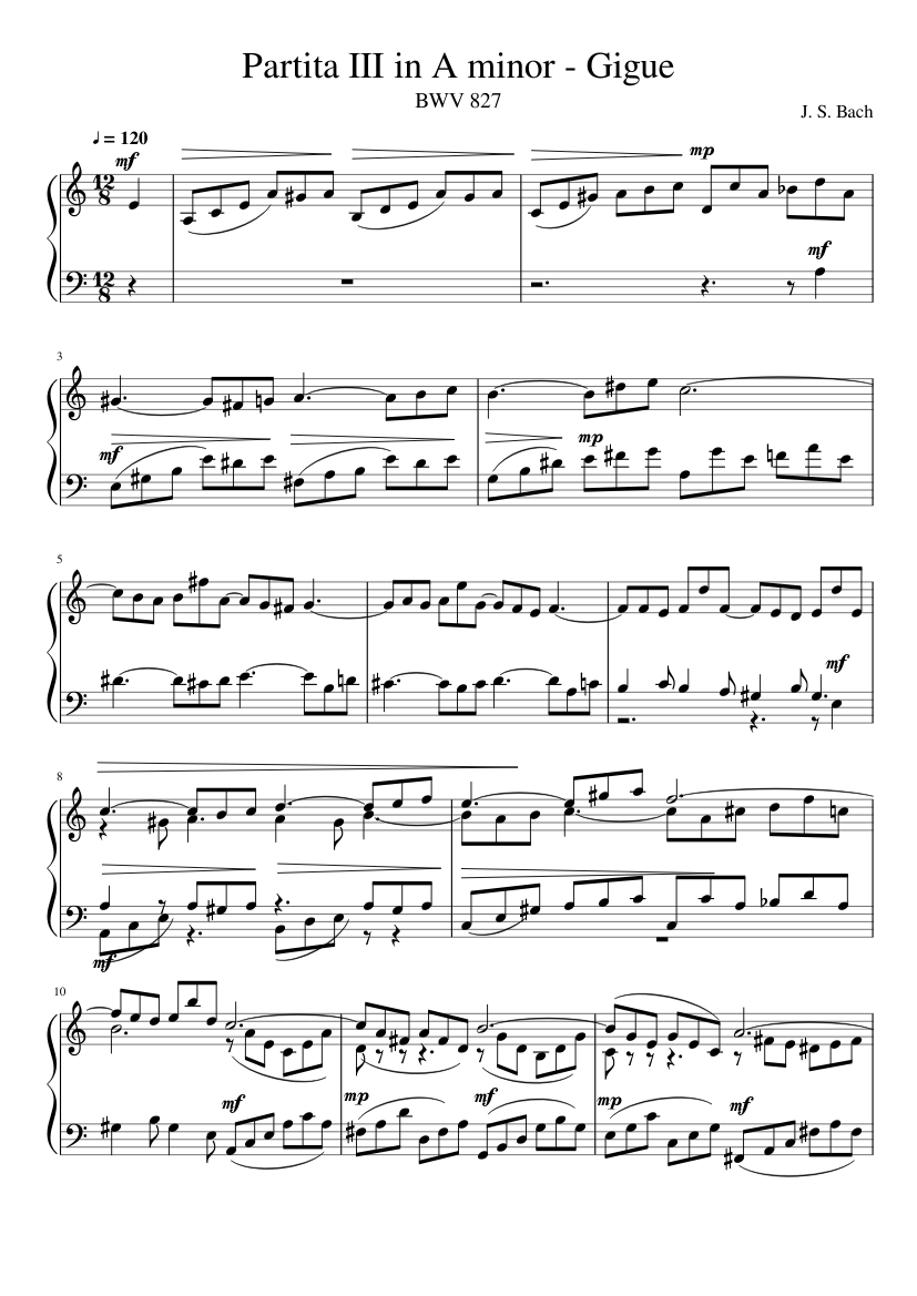 Partita III in A minor BWV 827 - 7. Gigue Sheet music for Piano (Solo) |  Musescore.com