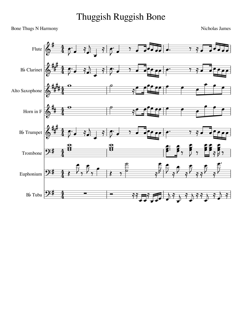 Thuggish Ruggish Bone Clean Topic Thuggish Ruggish Bone Sheet Music for Trombone, Euphonium, Tuba, Flute ...
