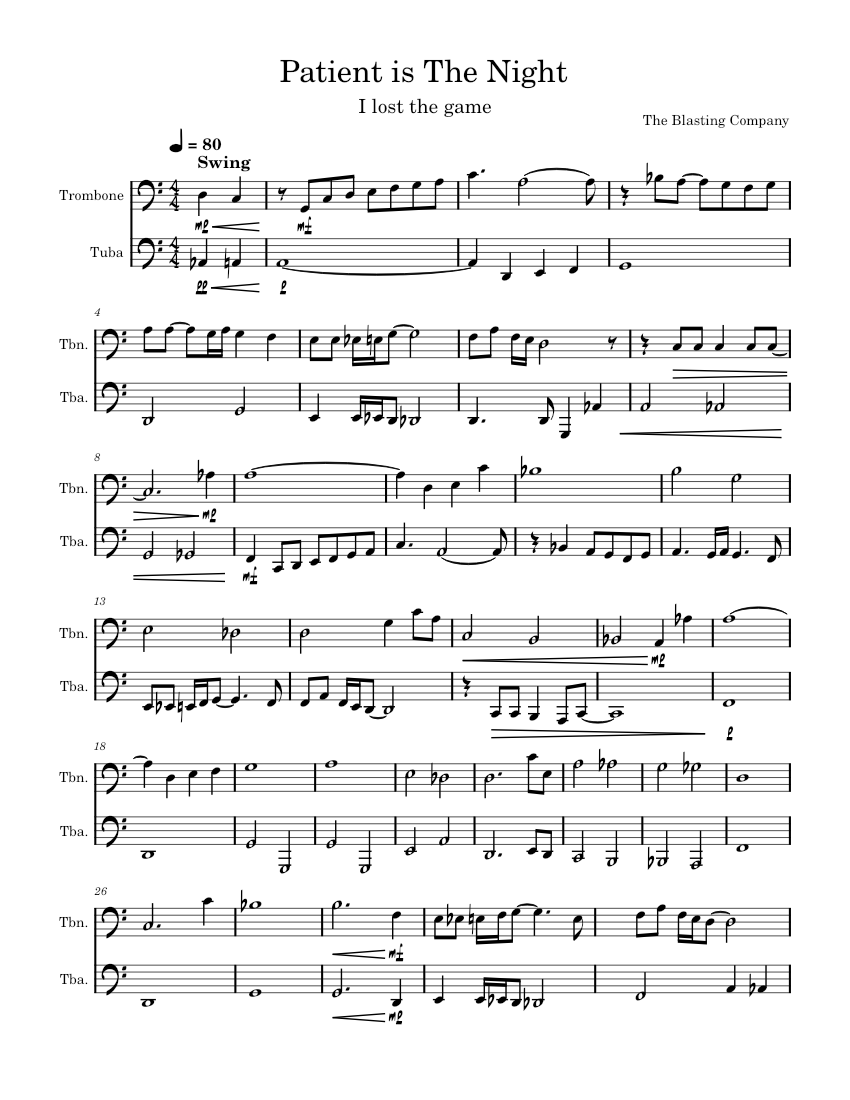 Patient is The Night Sheet music for Trombone, Tuba (Brass