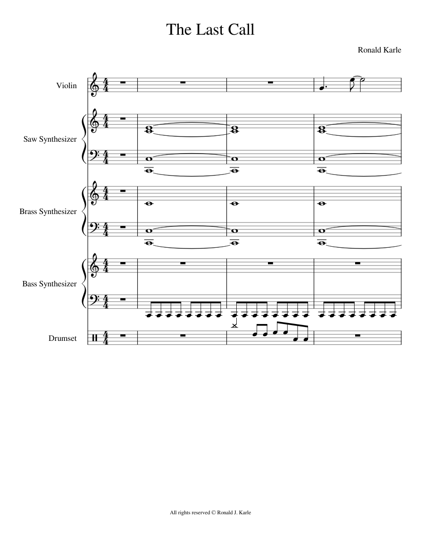 The Last Call Sheet music for Violin, Bass guitar, Drum group ...
