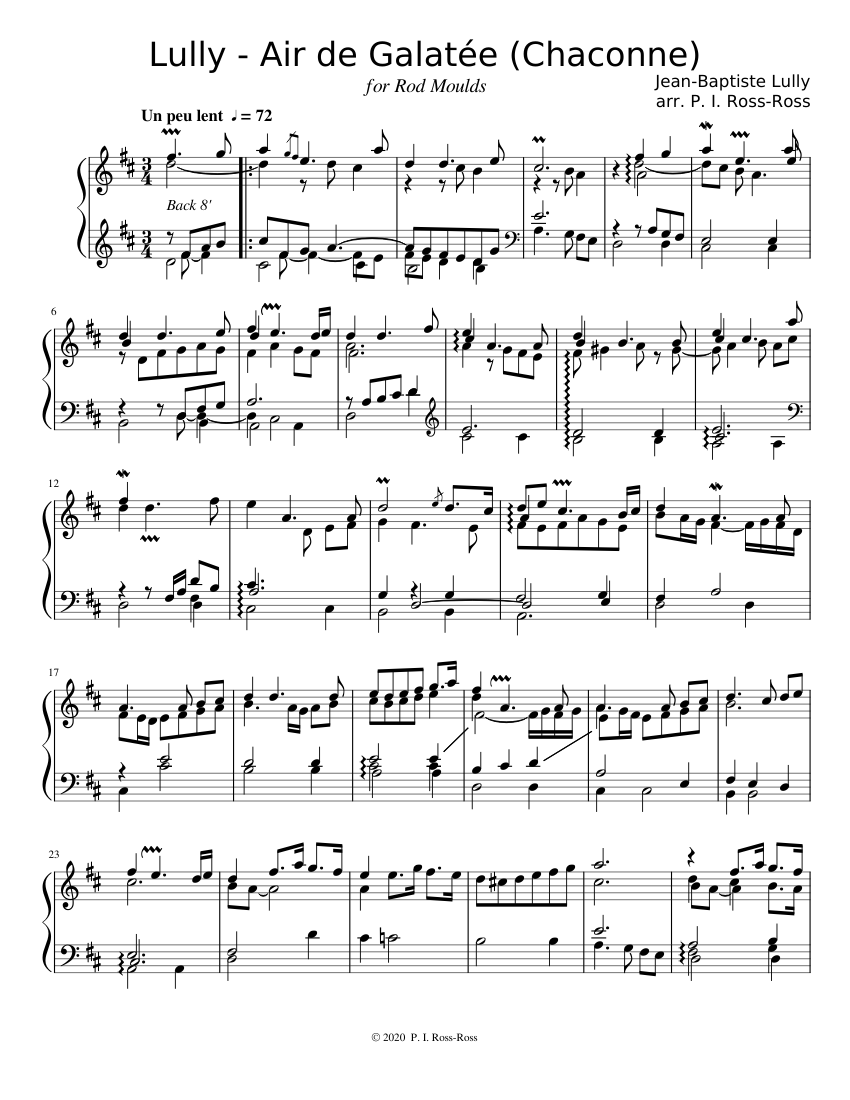 Lully - Air de Galatée (Chaconne) Sheet music for Harpsichord (Solo) |  Musescore.com