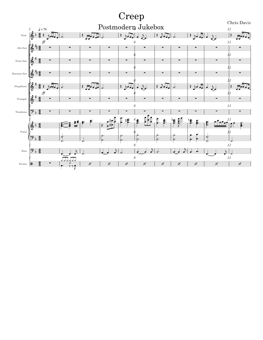 Creep - Postmodern Jukebox Sheet music for Piano, Trombone, Vocals,  Flugelhorn & more instruments (Brass Band (New Orleans)) | Musescore.com