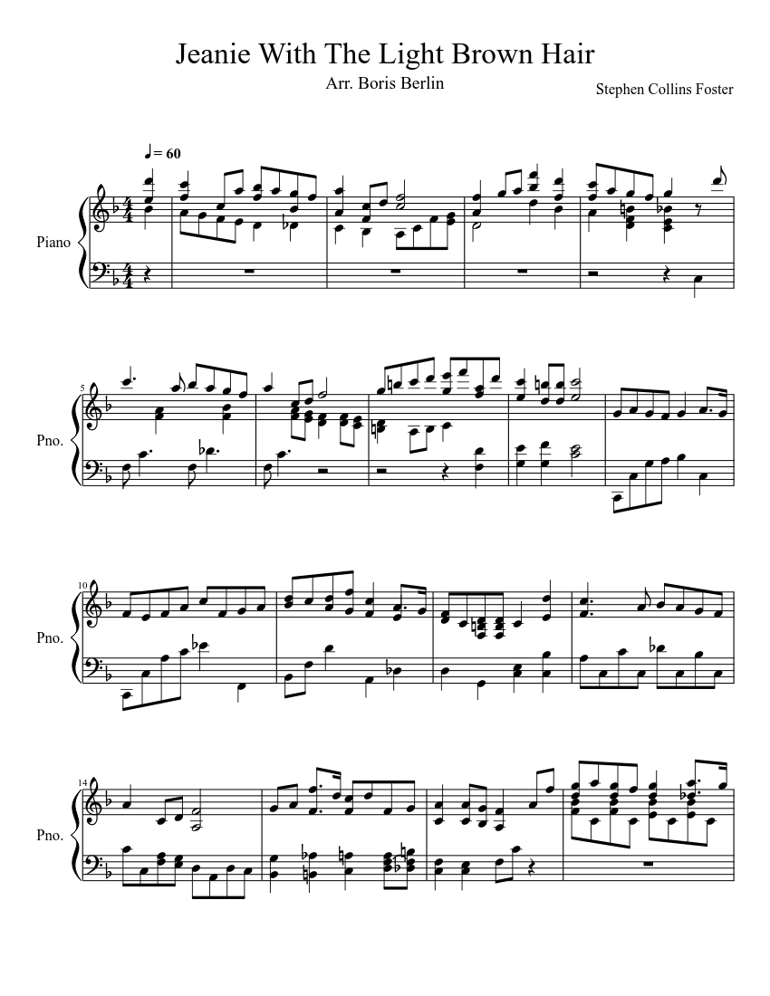 Jeanie with the Light Brown Hair | Stephen Foster (Solo Piano) Sheet music  for Piano (Solo) | Musescore.com