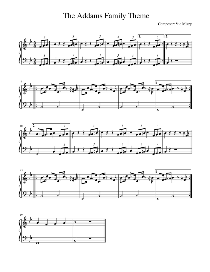 The Addams Family Theme Sheet music for Piano (Solo) | Musescore.com