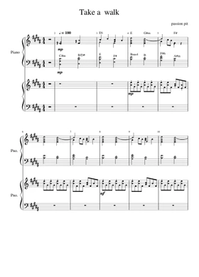 Free take a walk by Passion Pit sheet music | Download PDF or print on  Musescore.com