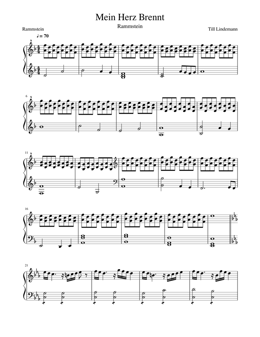 Mein Herz Brennt Sheet music for Piano (Solo) | Musescore.com