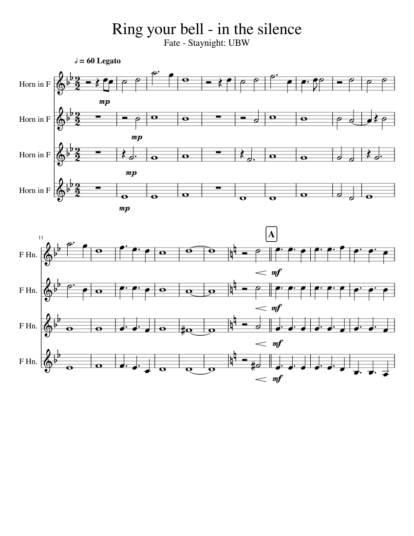 Ring Your Bell In The Silence Sheet Music For French Horn Mixed Quartet Musescore Com