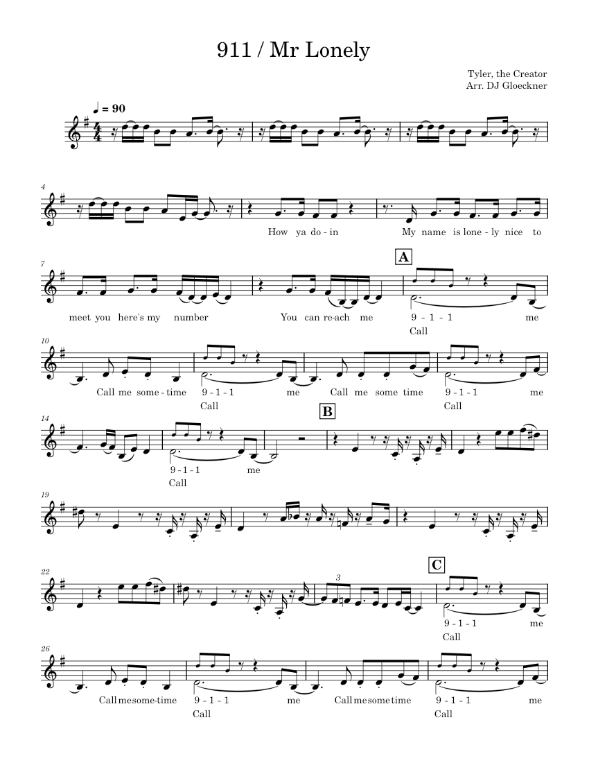 911 Mr Lonely Tyler The Creator For Alto Sax Sheet Music For Score 0 @0