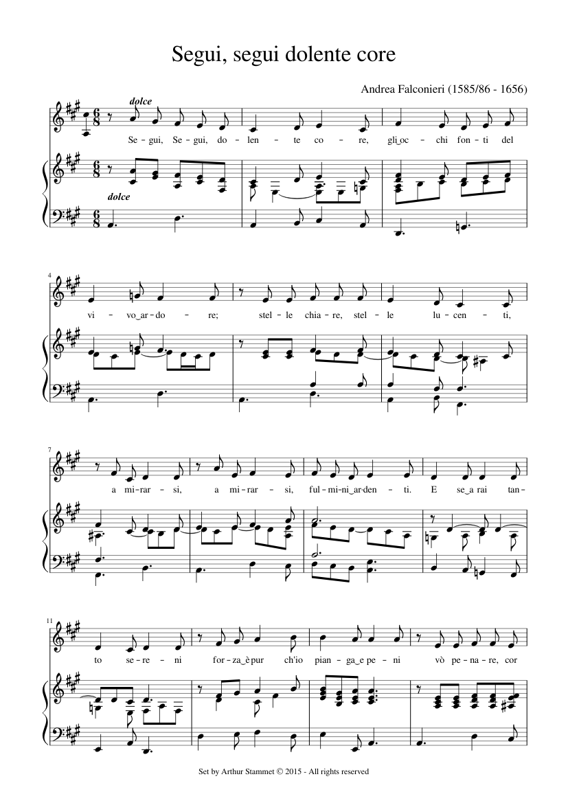 Falconieri - Segui, segui dolente core - A Major Sheet music for  Harpsichord, Vocals (Mixed Duet) | Musescore.com