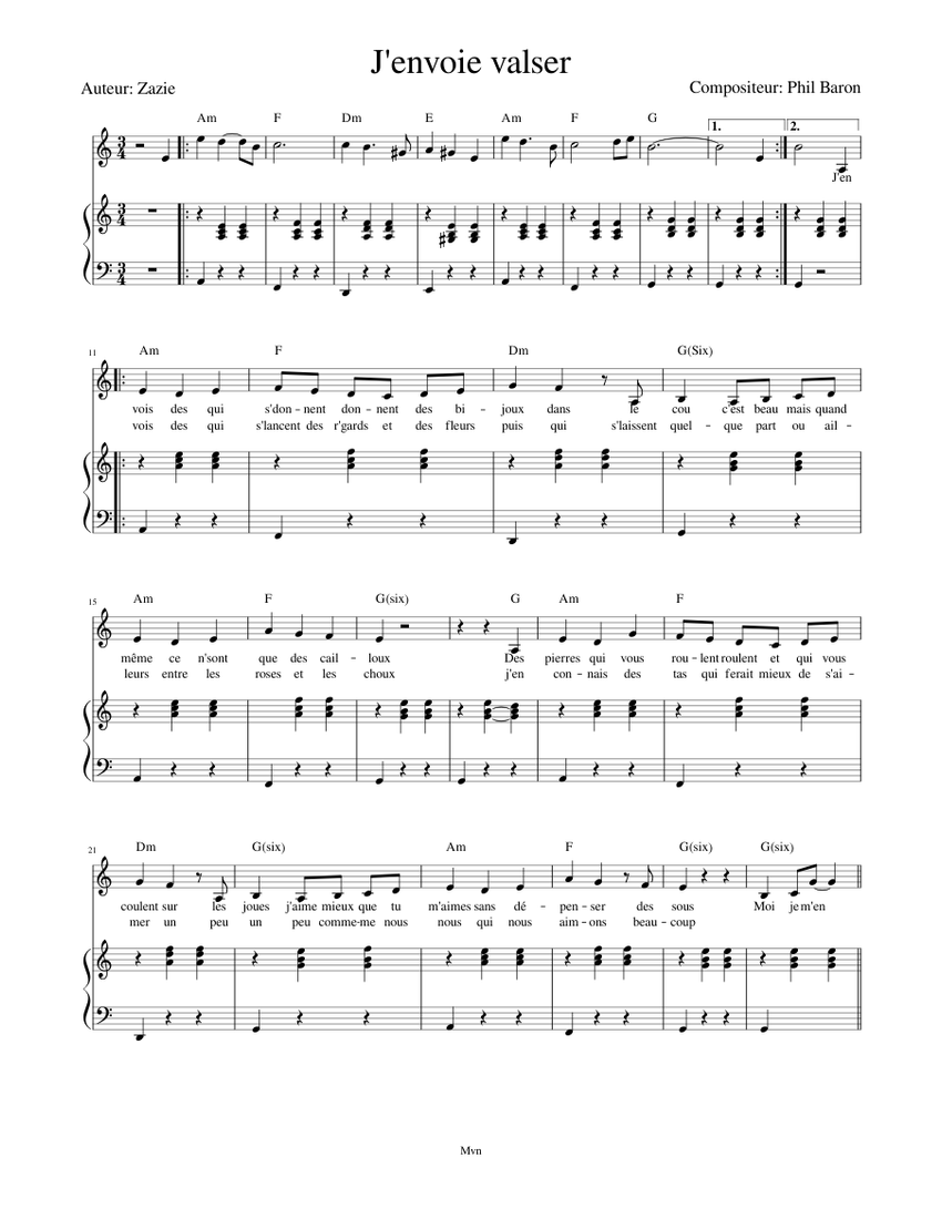 J'envoie valser Sheet music for Piano, Vocals (Piano-Voice) | Musescore.com