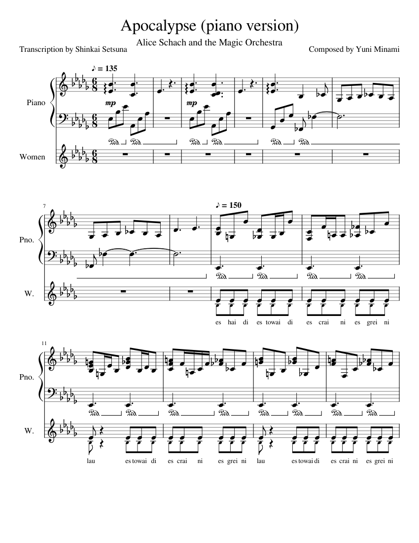 Apocalypse (piano version) Sheet music for Piano, Female (Piano-Voice