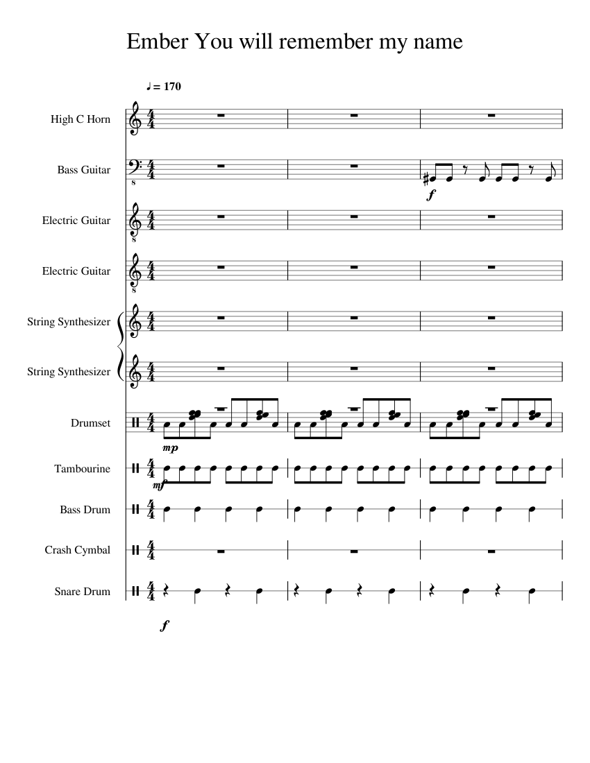 Ember You will remember my name (from Danny Phantom) Sheet music for  Tambourine, Snare drum, Crash, Guitar & more instruments (Mixed Ensemble) |  Musescore.com