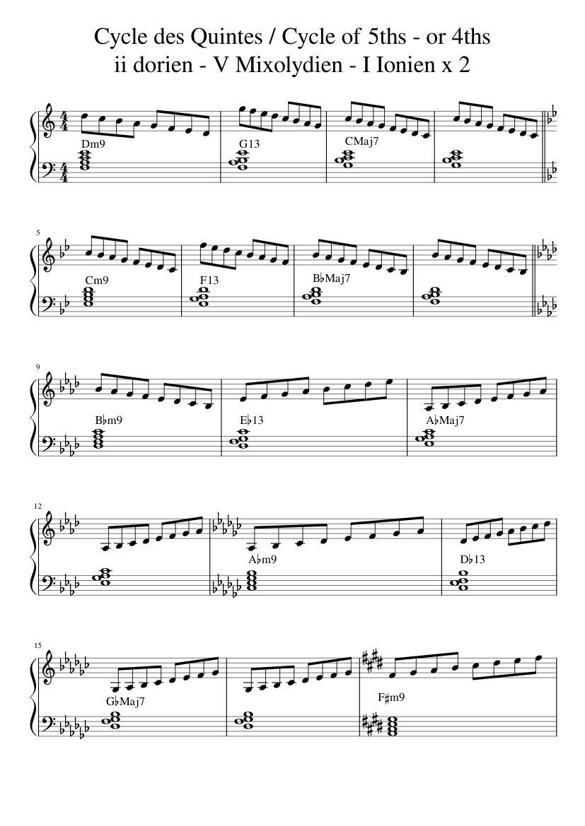 Cycle des quintes LH chords Digby updated 29 07 2020 Sheet music for ...