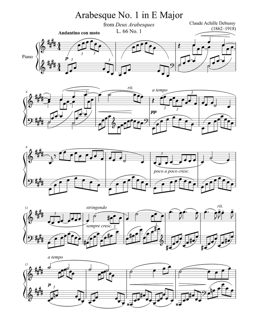 Arabesque L. 66 No. 1 in E Major Sheet music for Piano (Solo) |  Musescore.com