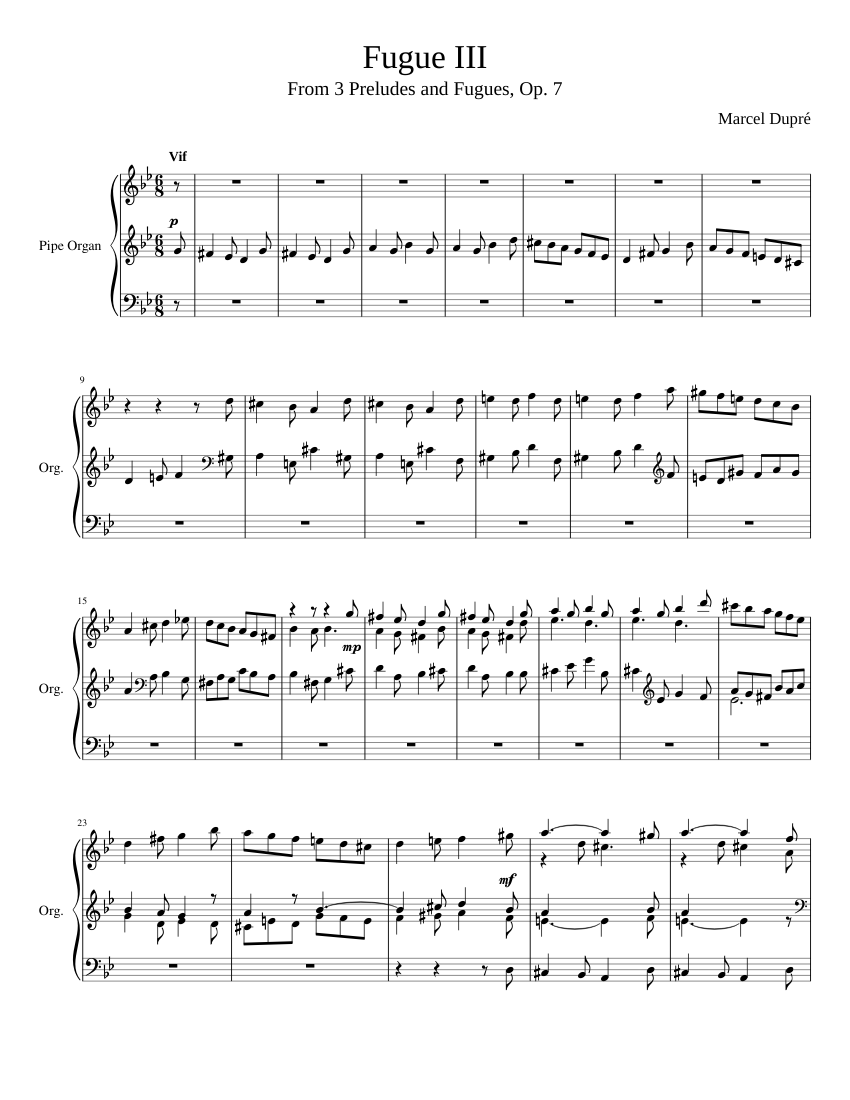 Marcel Dupré Fugue III from 3 Preludes and Fugues Op. 7