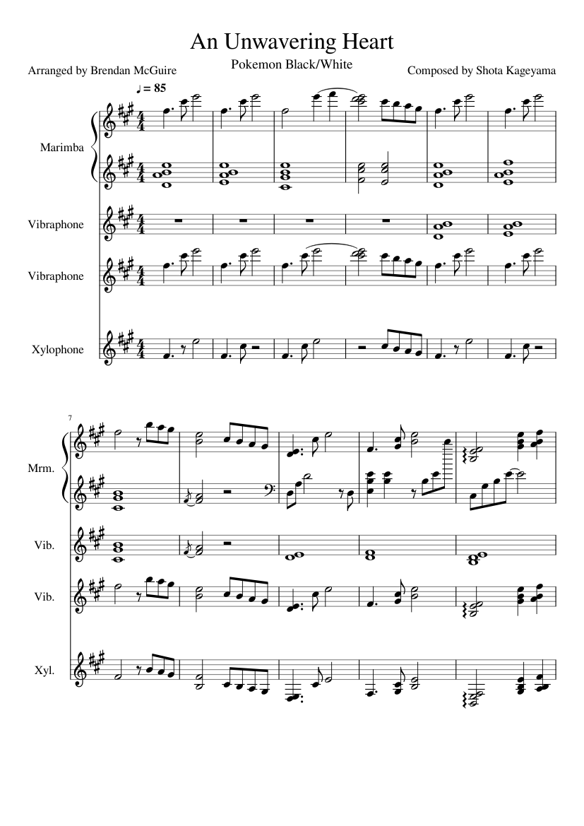 An Unwavering Heart Pokemon Black White Sheet Music For Marimba Vibraphone Xylophone Percussion Quartet Musescore Com