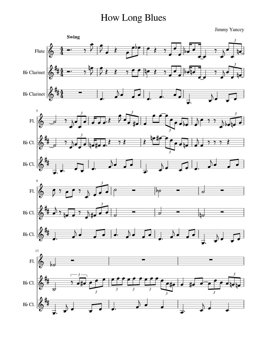 How Long Blues Sheet music for Flute, Clarinet in b-flat (Woodwind Trio) |  Musescore.com