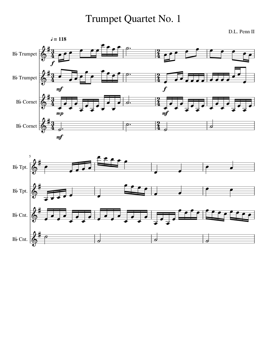 Trumpet Quartet No. 1 Sheet music for Trumpet (In B Flat),