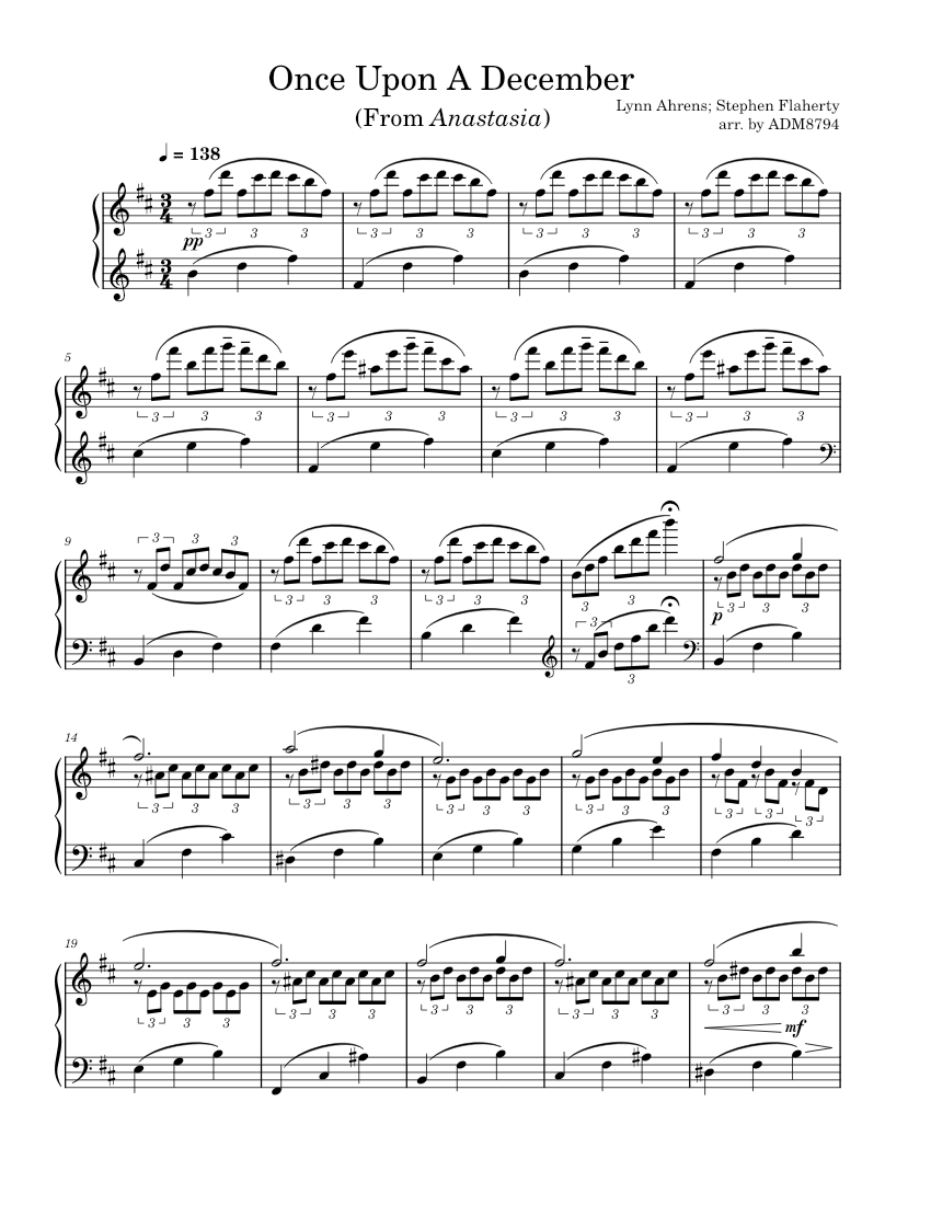 Once Upon A December – Lynn Ahrens; Stephen Flaherty Sheet music for Piano  (Solo) | Musescore.com