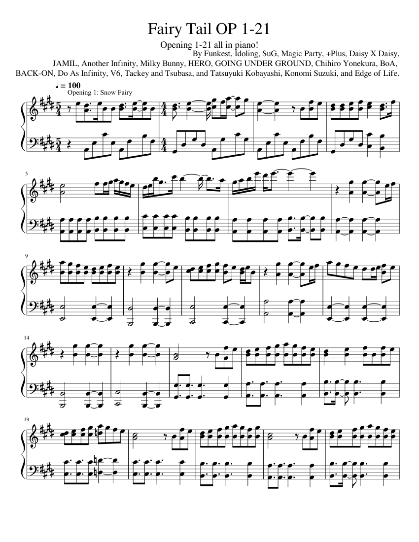 Fairy Tail OP 1-21 Sheet music for Piano (Solo) | Musescore.com
