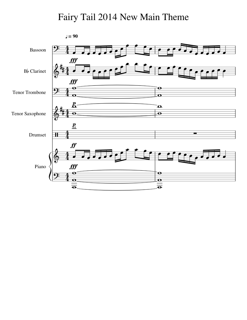 Fairy Tail 2014 New Main Theme Sheet music for Piano, Bassoon, Clarinet  other (Mixed Trio) | Musescore.com