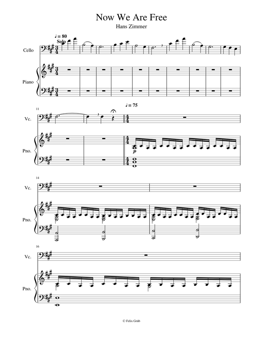 Now We Are Free | PianoCelloBoys Sheet music for Piano, Cello (Solo) |  Musescore.com
