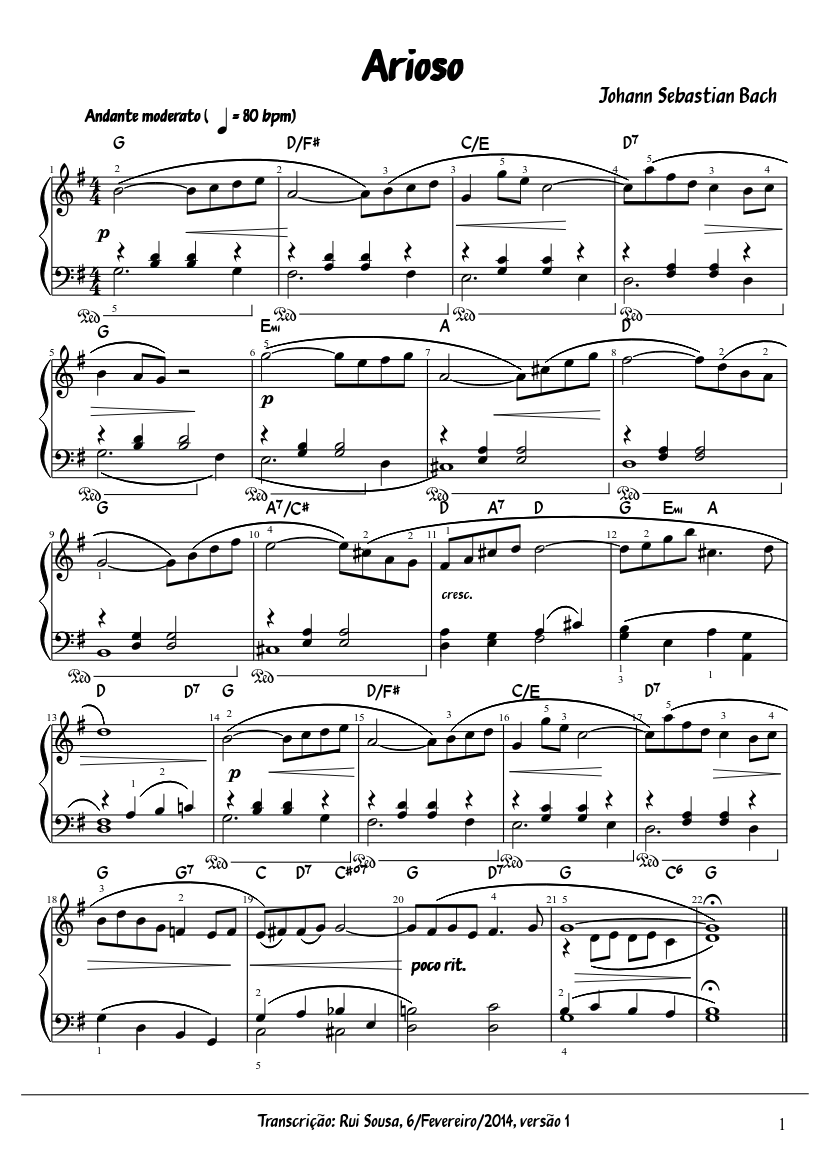 Arioso-Bach Sheet music for Piano (Piano Duo) | Musescore.com