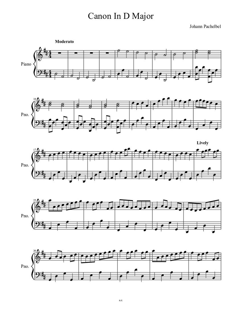 Canon In D major Sheet music for Piano (Solo) | Musescore.com