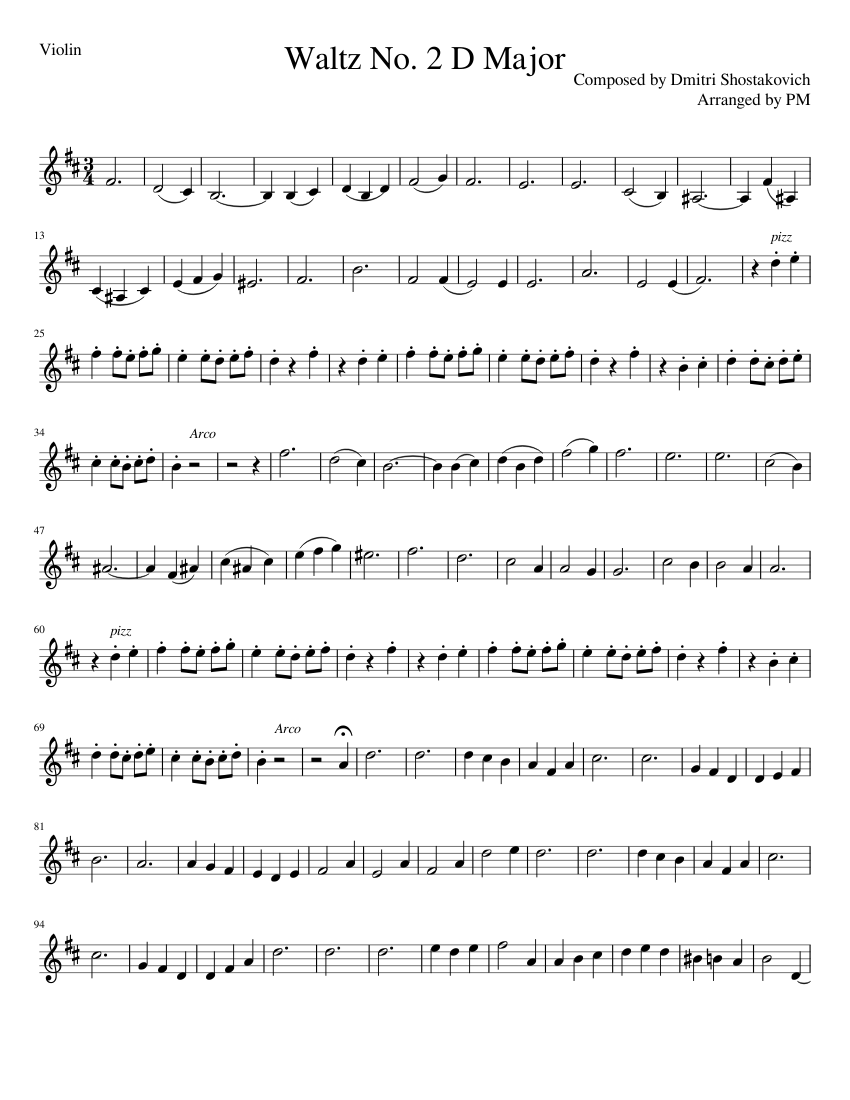 Waltz No 2 D Major Shostakovich Sheet Music For Violin Solo Musescore Com