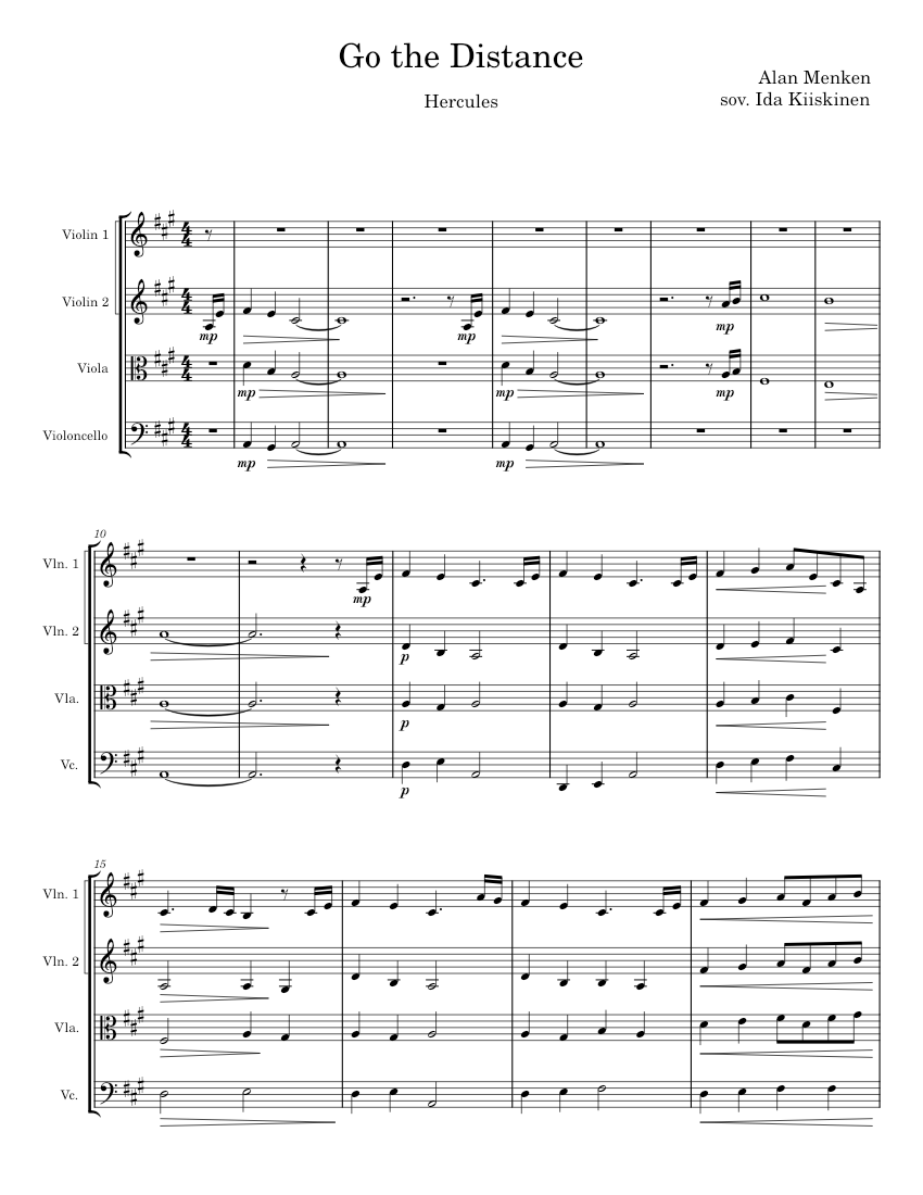 Go The Distance - Alan Menken Sheet Music for Violin, Viola, Cello ...