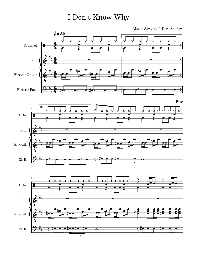 I Don t Know Why Sheet Music For Piano Guitar Bass Guitar Drum Group I don t know why sheet music for piano guitar bass guitar drum group