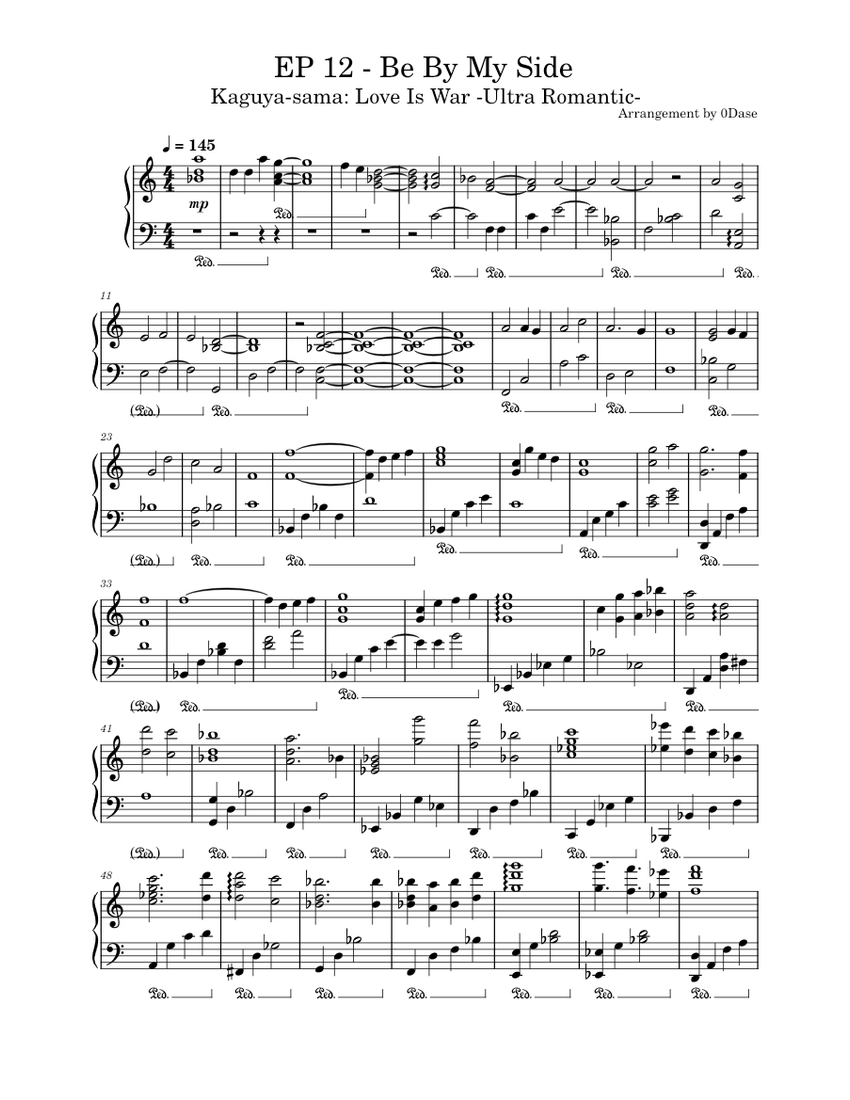 Kaguya-sama: Love Is War -Ultra Romantic- EP 12 OST - Be By My Side Sheet  music for Piano (Solo) Easy