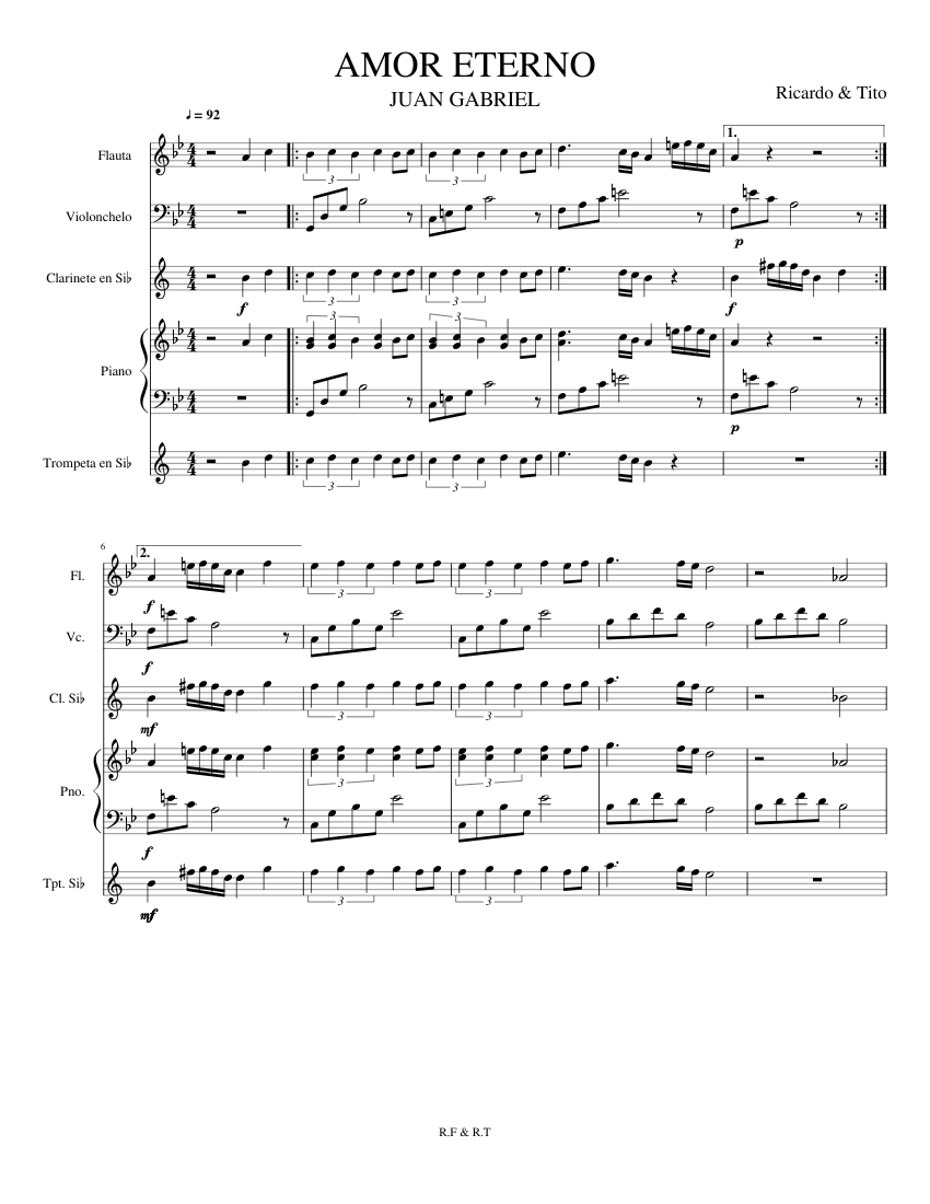 Amor Eterno - Juan Gabriel ( in process) Sheet music for Piano, Flute,  Clarinet in b-flat, Trumpet in b-flat & more instruments (Mixed Quintet) |  Musescore.com