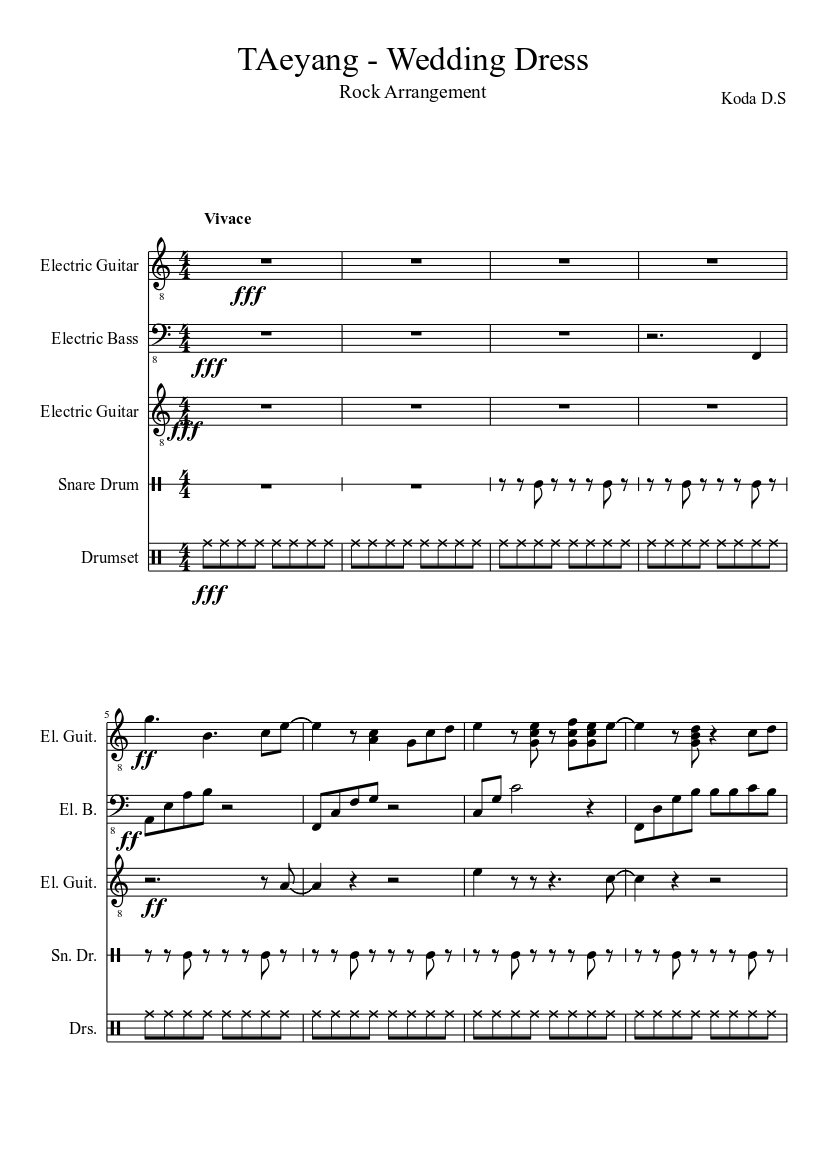 Taeyang - Wedding Dress (For Rock Band) Sheet Music for Snare drum, Guitar, Bass guitar, Drum group (Mixed Quintet) | MuseScore.com Taeyang - Wedding Dress (For Rock Band) Sheet Music for Snare drum, Guitar, Bass guitar, Drum group (Mixed Quintet) | MuseScore.com