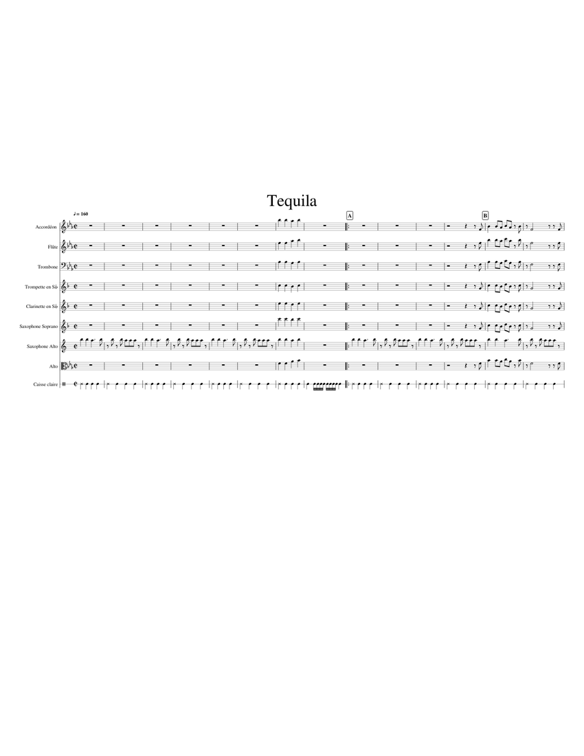 Tequila Sheet music for Trumpet (In B Flat), Trombone, Flute,