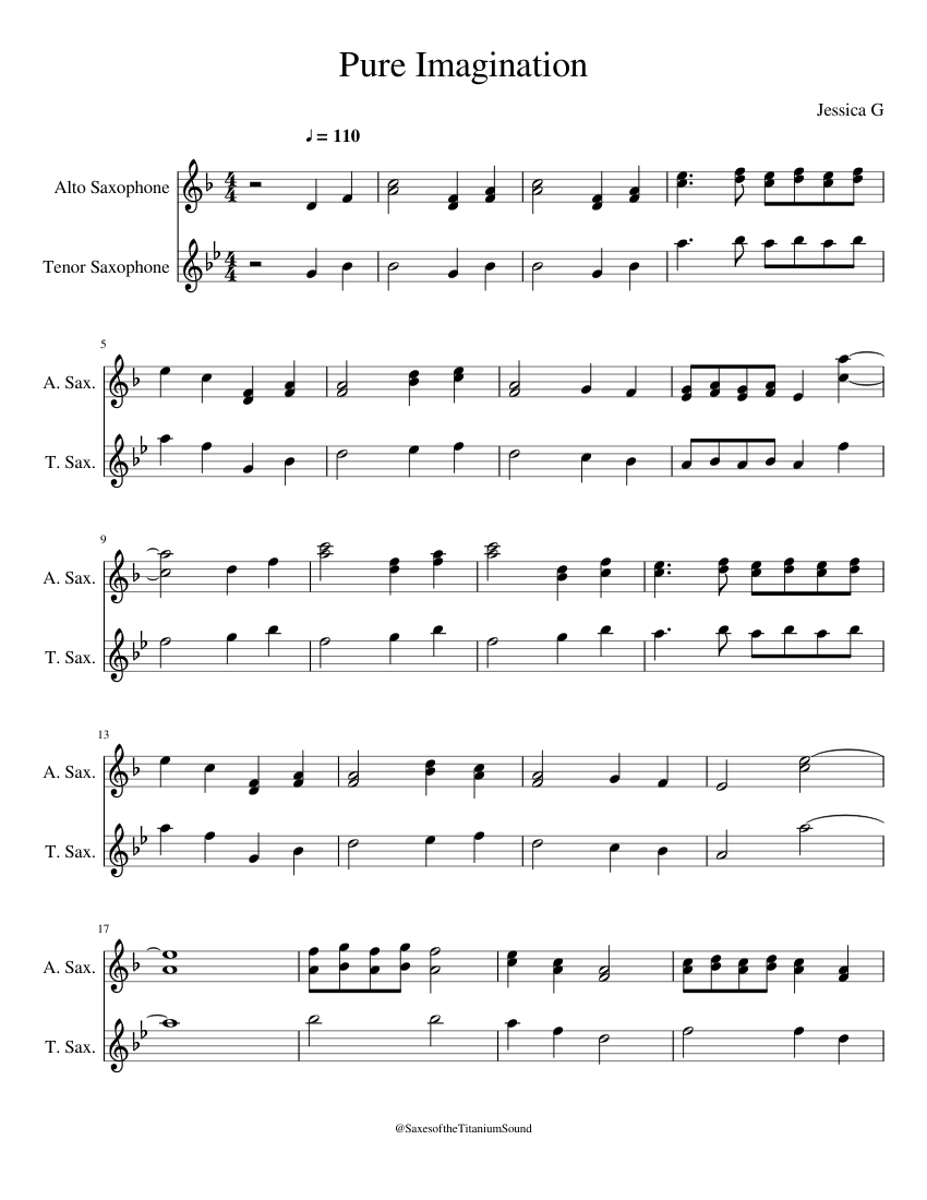 Pure Imagination Sheet music for Saxophone alto, Saxophone tenor (Saxophone Ensemble