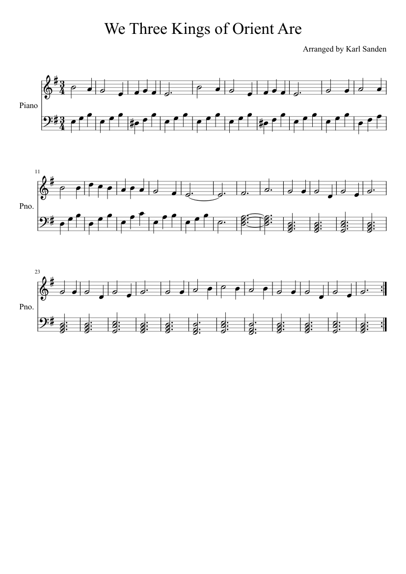 We Three Kings Sheet music for Piano (Solo) | Musescore.com