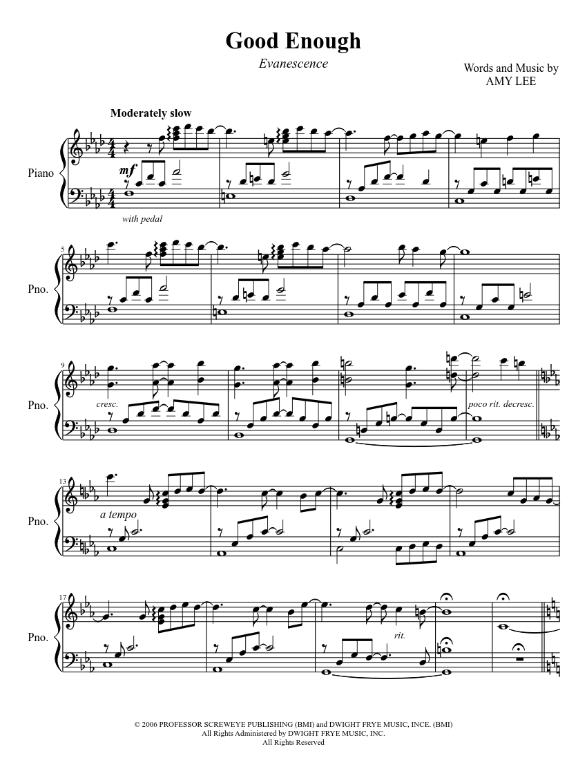Good Enough (Evanescence) Sheet music for Piano (Solo) | Musescore.com