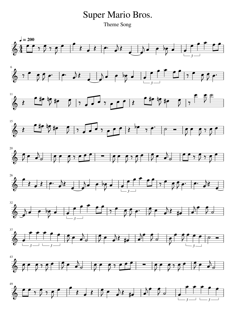 Super Mario Bros Theme Super Mario Bros. Sheet Music for Piano (Solo ...