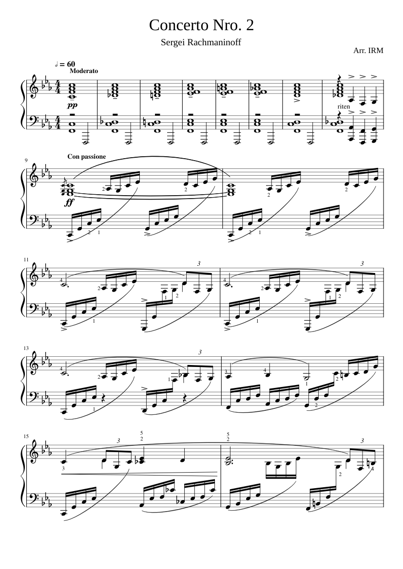 ラフマニノフ 協奏曲第2番 簡易版 楽譜 ピアノ (ソロ) | MuseScore.com