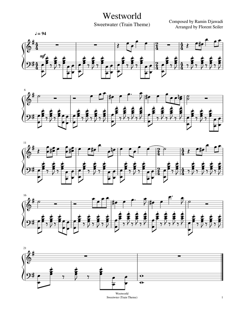 Westworld-Sweetwater (Train Theme) Sheet music for Piano (Solo) |  Musescore.com