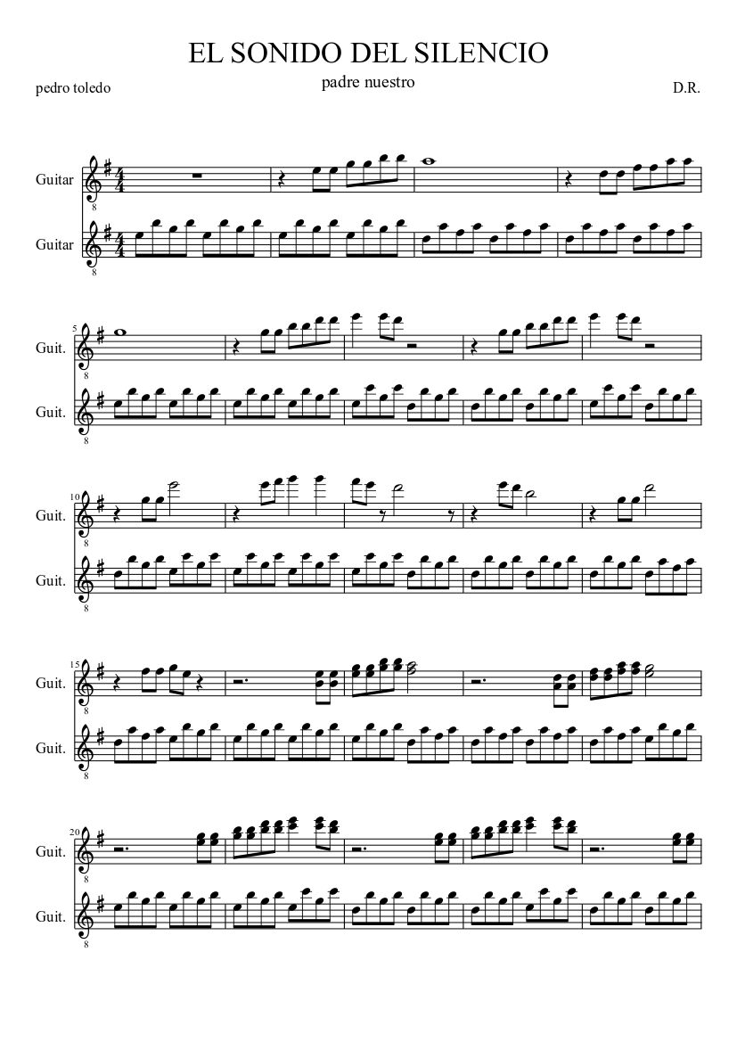 EL SONIDO DEL SILENCIO (duo de guitarras) Sheet music for Guitar (Mixed  Duet) | Musescore.com