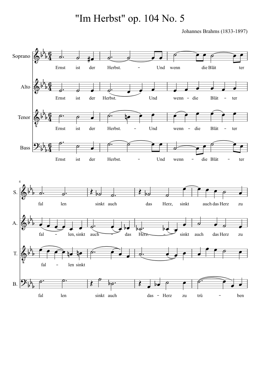 Johannes Brahms Im Herbst op 104 No 5