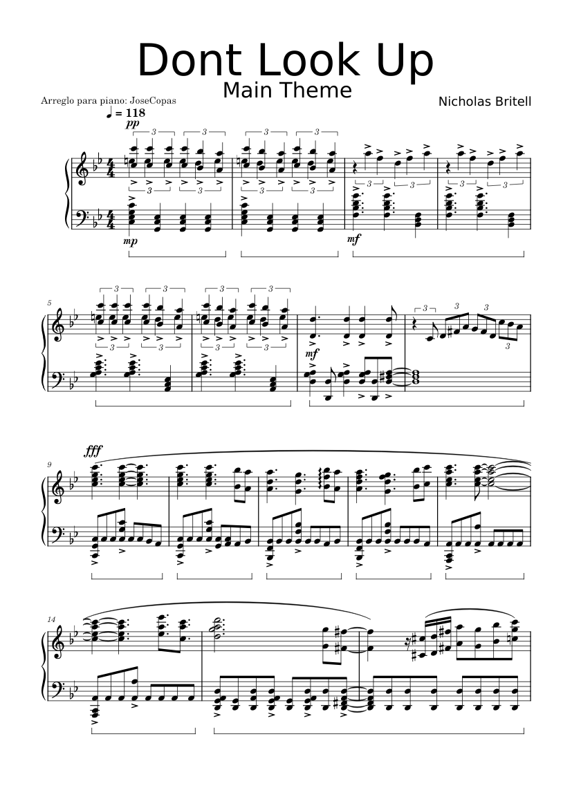 Don't Look Up - Main Title Theme – Nicholas Britell Sheet music for Piano  (Solo) | Musescore.com