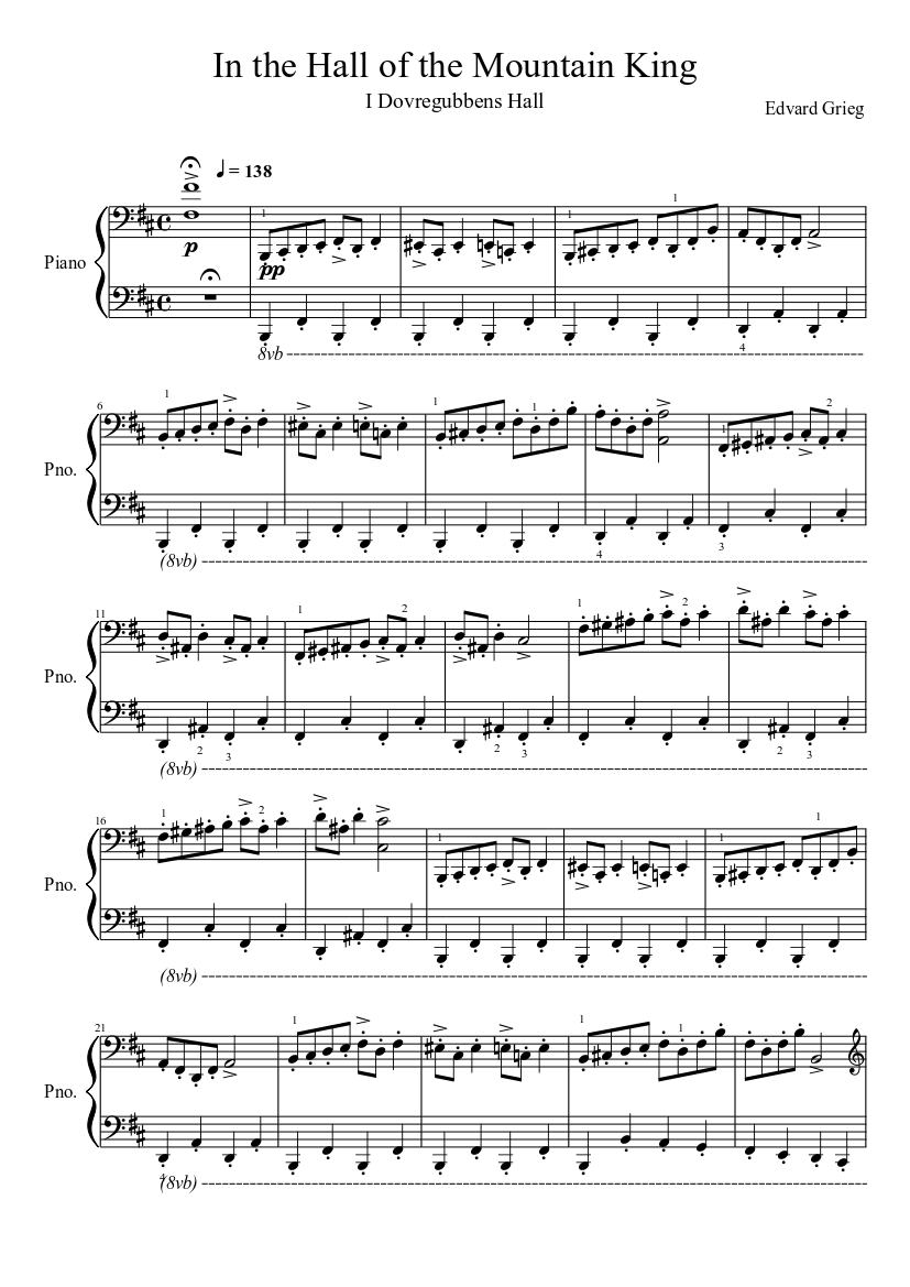 In the Hall of the Mountain King (Dovregubbens Hall) Sheet music for Piano  (Solo) | Musescore.com