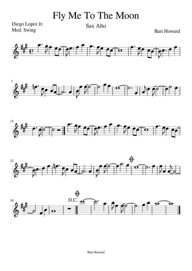 Fly Me To The Moon Sax Alto (Transported) Sheet music for Piano (Solo) Easy