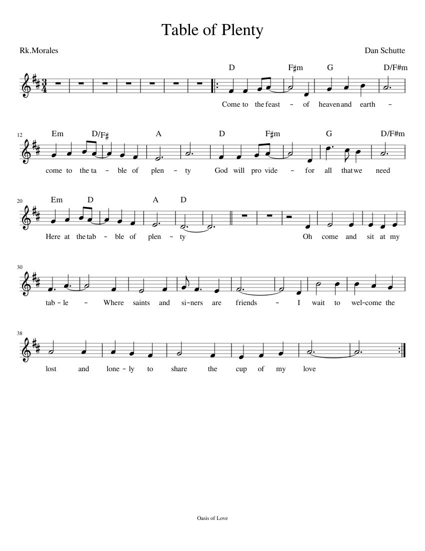 Table Of Plenty Sheet Music For Piano Solo Download And Print In Pdf Or Midi Free Sheet Music Musescorecom
